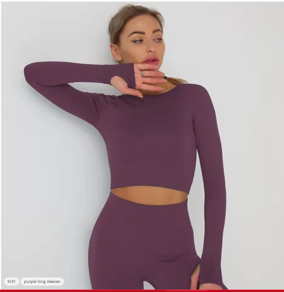 Ensemble de Yoga de gymnastique sans couture, couleur unie, Legging + soutien-gorge de sport + court + manches longues, survêtement pour femmes, entraînement complet, Jogging